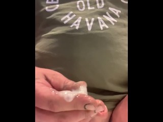 Horny guy strokes his cock and moans for you and shoots a big load of cum