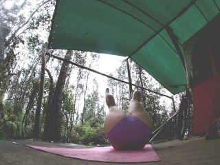Yoga by my tent in the rain from harry potter pants and a christmas tee to panties and titties