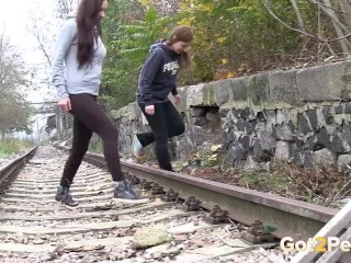 Naughty Girls Piss Near The Railway
