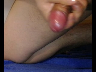 Hard uncircumcised micropenis lotioned up and beeing jerked with thick strands of cum