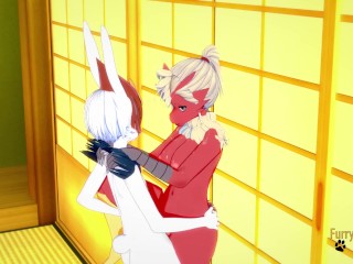 Pokemon Hentai - Pokemon Hentai - Cinderace Gets Cum On Blaziken's Tits Then Fucks Her