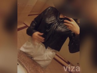 Masturbation in public toilet, female orgasm with beautiful big boobs girl & perfect body