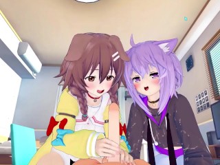 【REAL POV】OKAYU and KORONE threesome fun! Doggirl and Catgirl VTUBER licking bonanza!