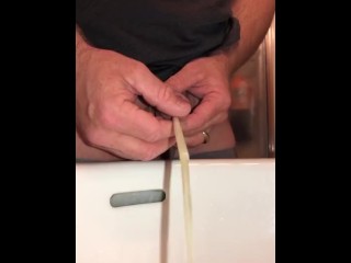 Pissing Through a Hollow Sound (clear plastic straw) - Sounding Pee Hole Play, pissing into the sink