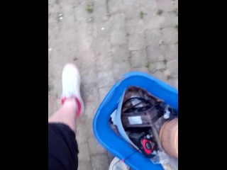 Boy Walks Outside with Air force