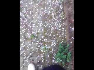 Boy Walks Outside with Air force