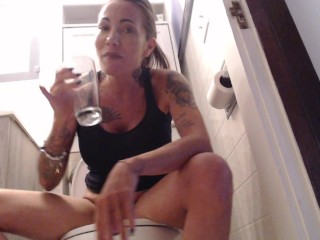 Naughty MILF Drinks Her Own Pee and Masturbates