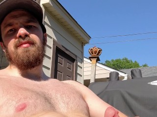 Jacking off outside in back yard while neighbors are out talking