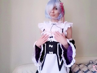 Rem (Re:zero) fucking her pussy with a dildo