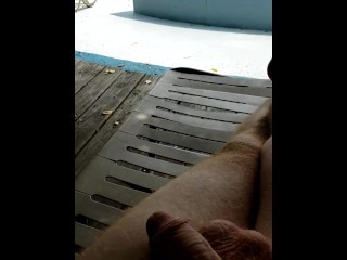 Dicks out at the pool (being watched) 