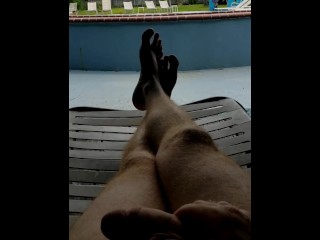 Dicks out at the pool (being watched) 