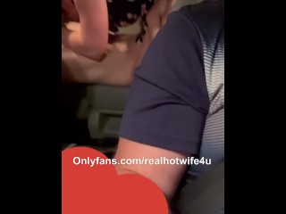Hotwife fucks  bull in the car while husband drives