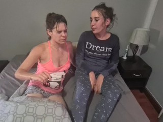 Two girls getting woken up with piss in their faces and starts pissing in their pajamas afterwards