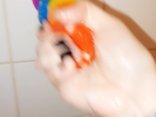 Rainbow Blowjob Horny Trans Queer Man Sucking Rainbow Dick POV Dildo Very Spitty