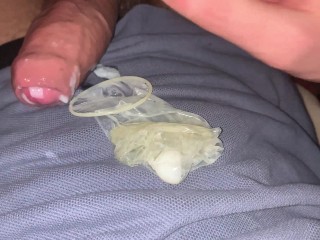 Use Condom close up Huge Cumshot sperm inside Handjob Big load Uncutcock Amateur Jerk off 4k 60fps