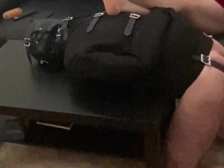 Spanking and Fingering my Sub in Straight Jacket Bondage over a Table