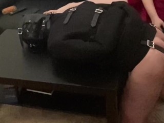 Spanking and Fingering my Sub in Straight Jacket Bondage over a Table