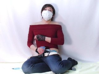 Femboy is Playing with Masturbator and Aneros then Ejaculate Thick Com in Tight Jeans