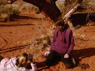 Petite girl sucks on big-ass blond girl's ass in the beautiful American heartland