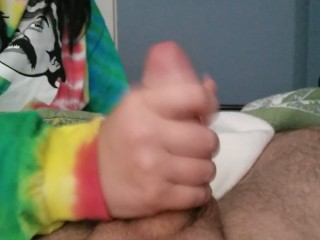 Taking care of his morning wood 