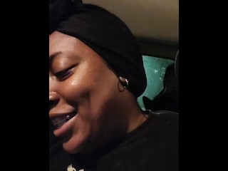 Ebony MILF rips leggings and plays with pussy in public parking lot