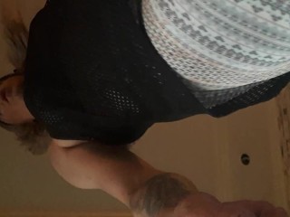 Training biceps with heels and butplugg