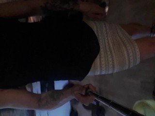 Training biceps with heels and butplugg