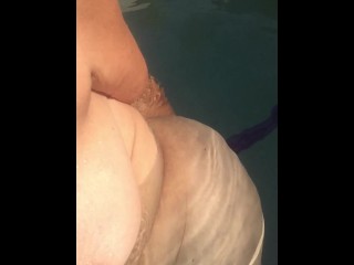 Underwater anal bubble wand toy play with pool jet hitting my hairy pussy, eye rolling orgasms 