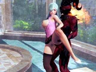 Princess Elizabeth and demon perky fuck in a public bath hentai 3d