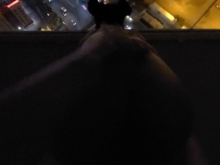 Sexy brown ebony booty bouncing on dick balcony view Las Vegas!!!