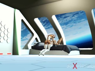 A hot 3d sci-fi android dickgirl fucks a sexy girl in space station