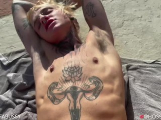 Hot Bi Big Dick Daddy Muscle Hunk & Sexy Tattooed FTM Outdoor Passionate Sex Fucking By The Pool
