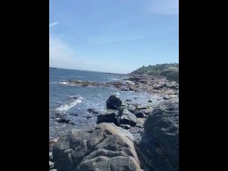 CAUGHT Public coast wank on rocks - Cornwall - beach shore while people walk by