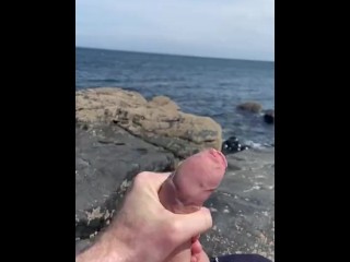 CAUGHT Public coast wank on rocks - Cornwall - beach shore while people walk by