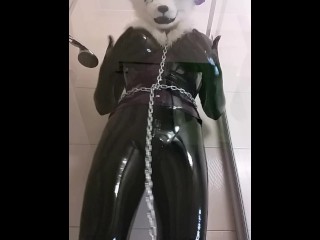 Horny trans rubber furry pee all over you