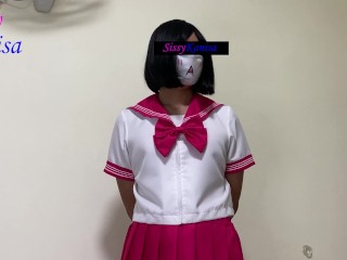 SisK try on shocking pink seifuku and white panties