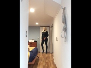 Brigitte's Black dress (trans, crossdress, mask, female mask, fetish, blonde, pantyhose, high heels)