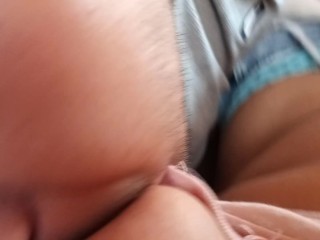 Breastfeeding Big Milkers in Public In Back Seat In Broad Daylight With Oral