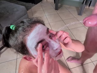 Enjoying my facial and eye spa day | cum and piss in open eyes