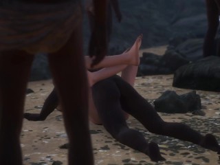 Секс с Клеопатрой среди людей на пляже