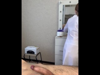 A man came unexpectedly during waxing, almost got on the master's robe