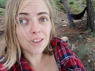 Risky pussy play and creamy cum in the camp near the cliff! Can you stand the power of storm?