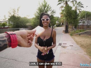 Public Agent Ebony with fucking massive natural tits fucked outdoors