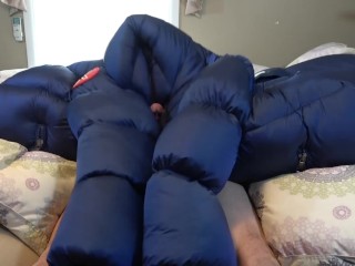 Puffer Jacket Fetish Guy Fucks Huge Shiny Coat. Humping on Bed.