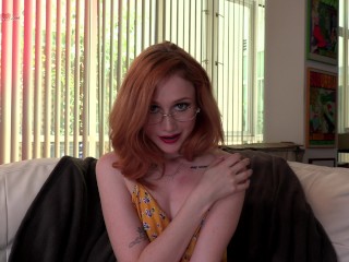 Watch the braces as redhead cute girl Scarlet Skies sucks dick!