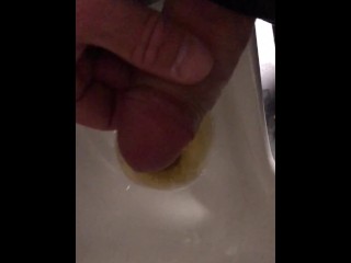 At work Risky Public Masturbation, Cumshot into the urinal after taking a long piss, startled midway