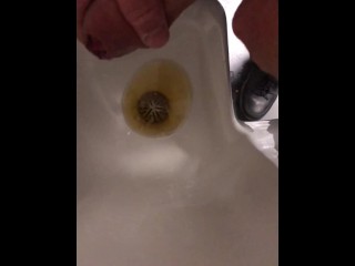 At work Risky Public Masturbation, Cumshot into the urinal after taking a long piss, startled midway