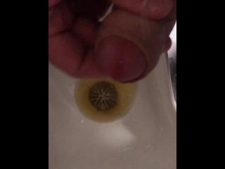 At work Risky Public Masturbation, Cumshot into the urinal after taking a long piss, startled midway