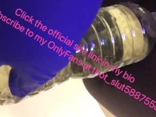 Filling up bottle with a lot of piss with sexy pussy