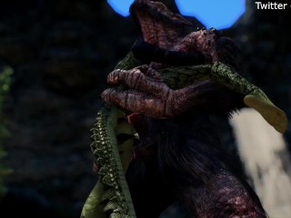 Argonian takes care of her pet troll